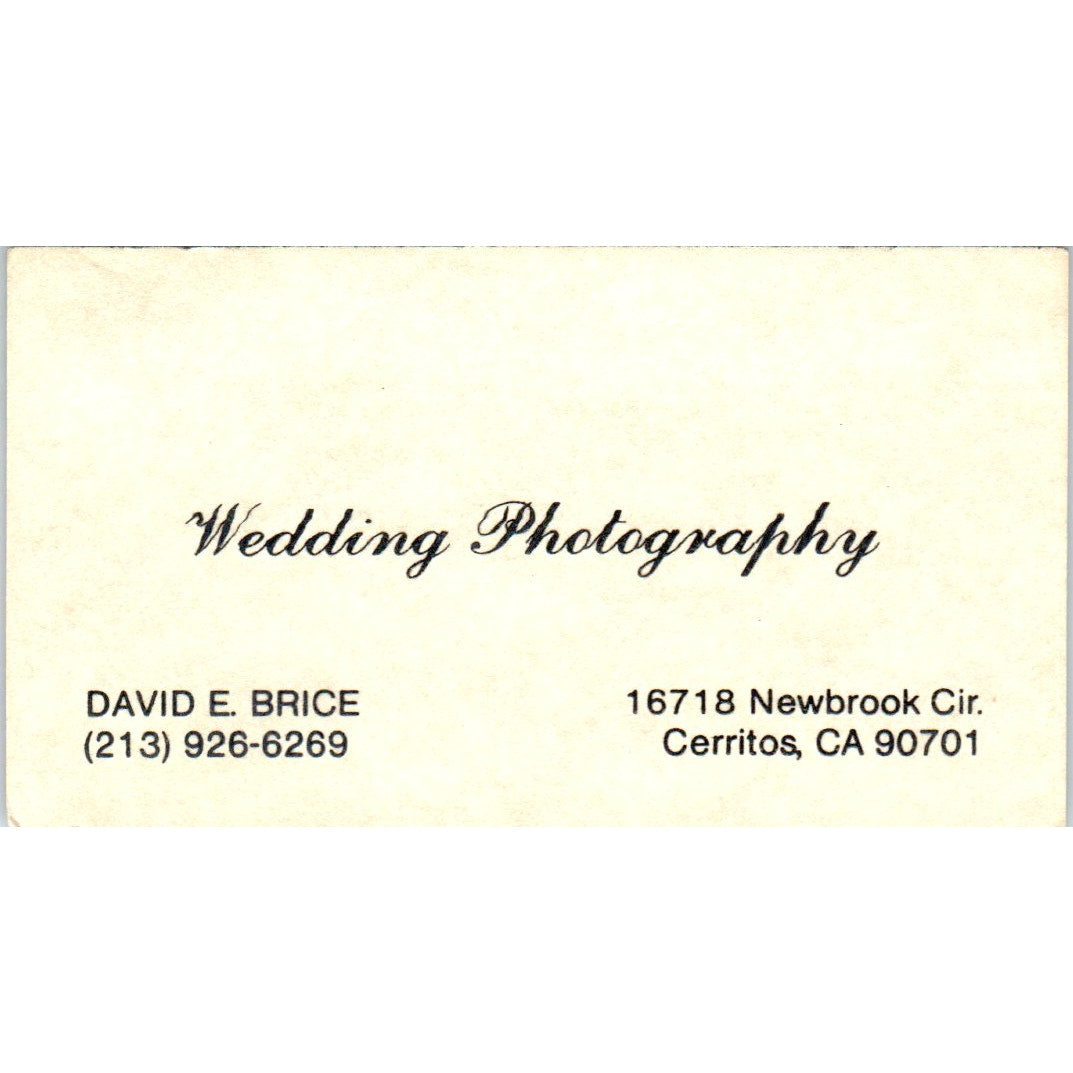 David E. Brice Wedding Photography Cerritos CA Vintage Business Card SD8-B17