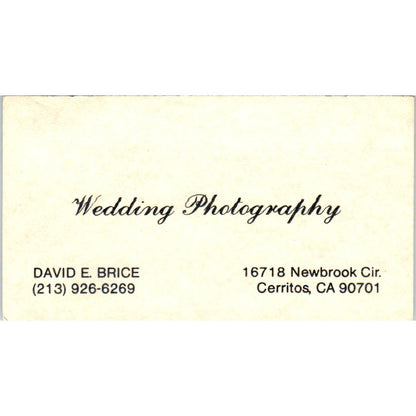 David E. Brice Wedding Photography Cerritos CA Vintage Business Card SD8-B17