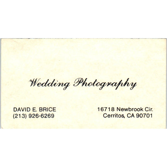 David E. Brice Wedding Photography Cerritos CA Vintage Business Card SD8-B17