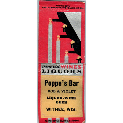 Poppe's Bar Rob & Violet Withee WI Vintage Matchbook Cover SD4-Y8