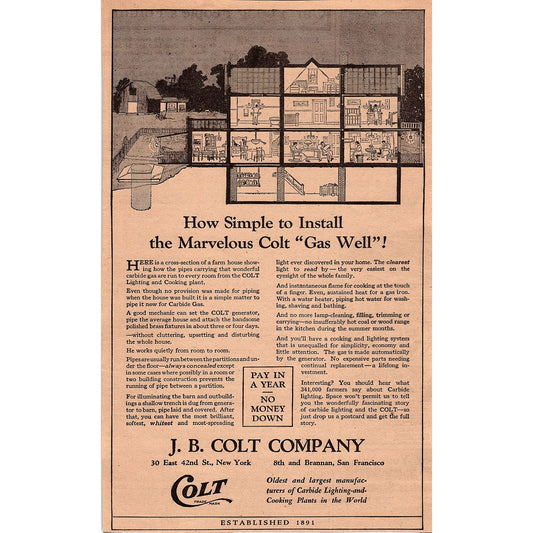 J.B. Colt Company Carbide Gas Well San Francisco CA Advertisement V1-8