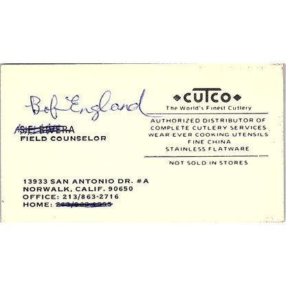 Bob England Cutco Norwalk CA Vintage Business Card SD9-B10