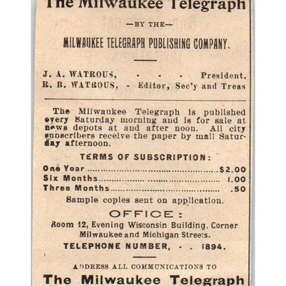 T.S. Gray Co. Printer Stationary Milwaukee 1898 Newspaper Clip AF7-SS9