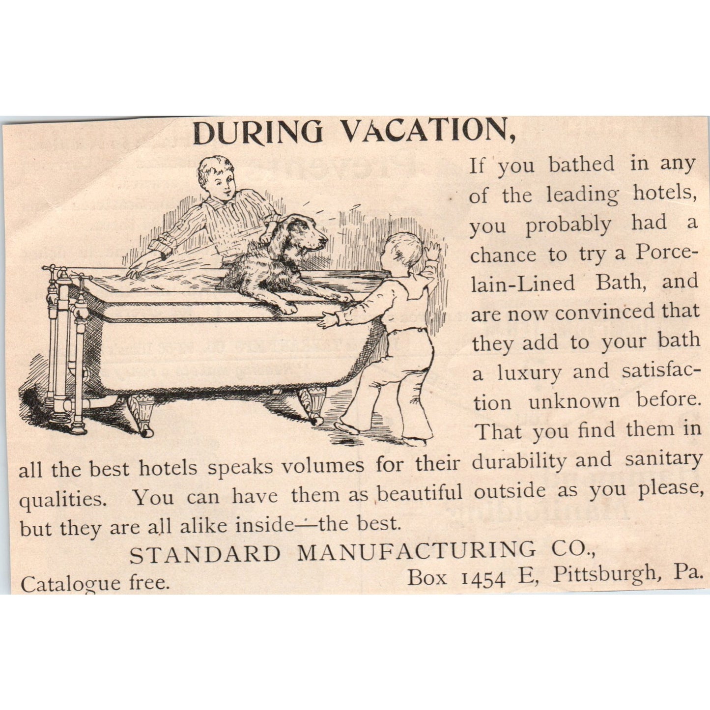 Porcelain Lined Bathtubs Standard Mfg Co Pittsburgh PA 1892 Magazine Ad AK5-H8