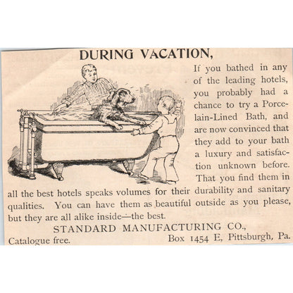 Porcelain Lined Bathtubs Standard Mfg Co Pittsburgh PA 1892 Magazine Ad AK5-H8