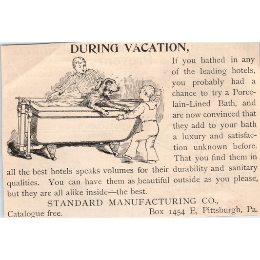 Porcelain Lined Bathtubs Standard Mfg Co Pittsburgh PA 1892 Magazine Ad AK5-H8
