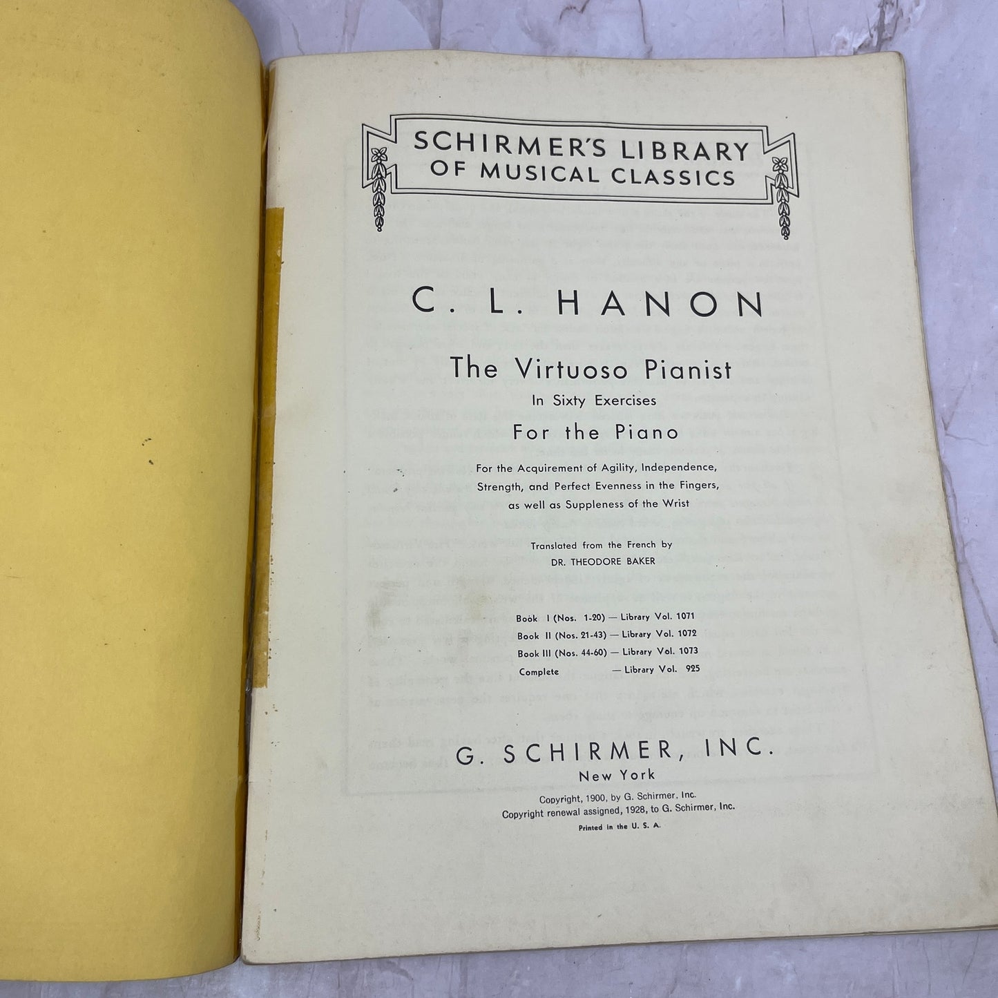 1939 Schirmer's Library Hanon Virtuoso Piano Book 1 Antique Sheet Music Ti5