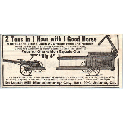 DeLoach Mill Mfg Co Automatic Feed Hopper Atlanta GA 1905 Magazine Ad AF1-NH1