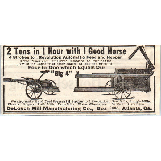 DeLoach Mill Mfg Co Automatic Feed Hopper Atlanta GA 1905 Magazine Ad AF1-NH1
