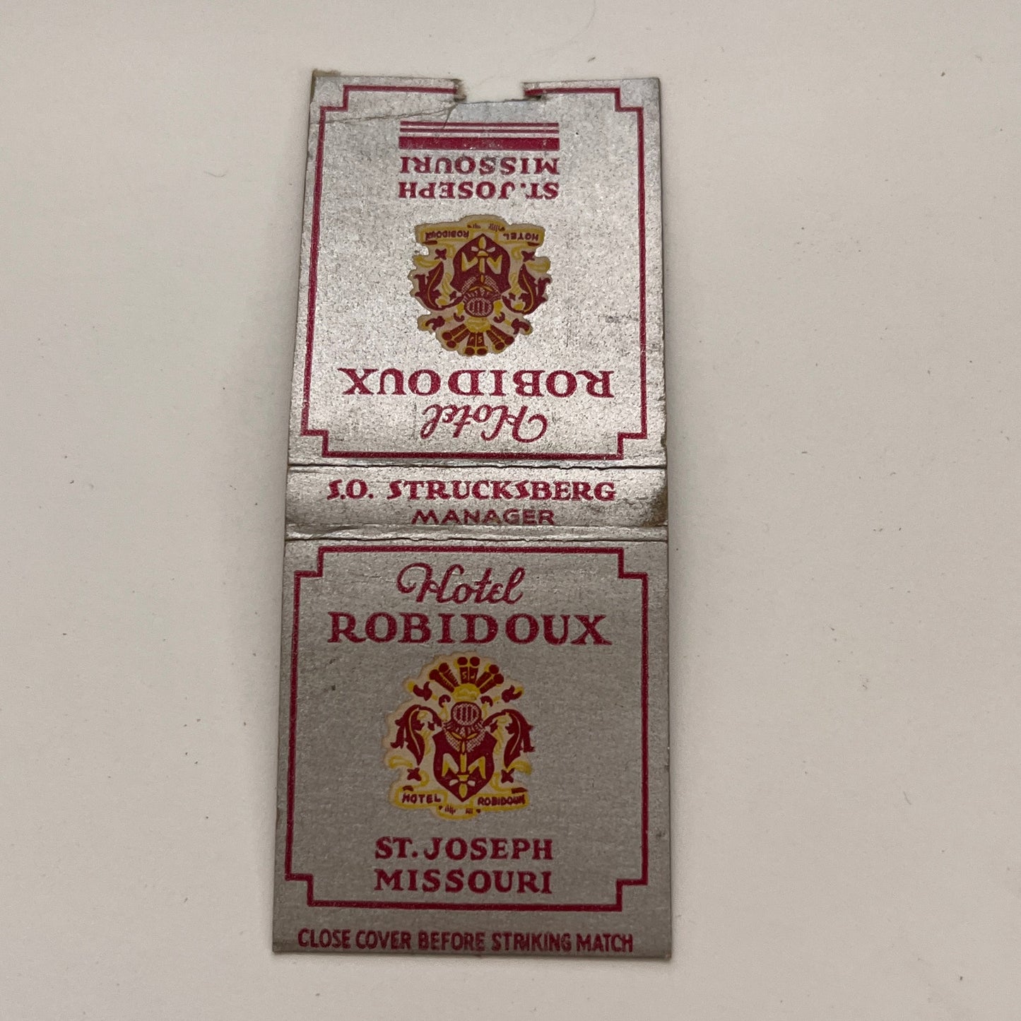Hotel Robidoux St. Joseph Missouri Vintage Matchbook TB6-MB2-15