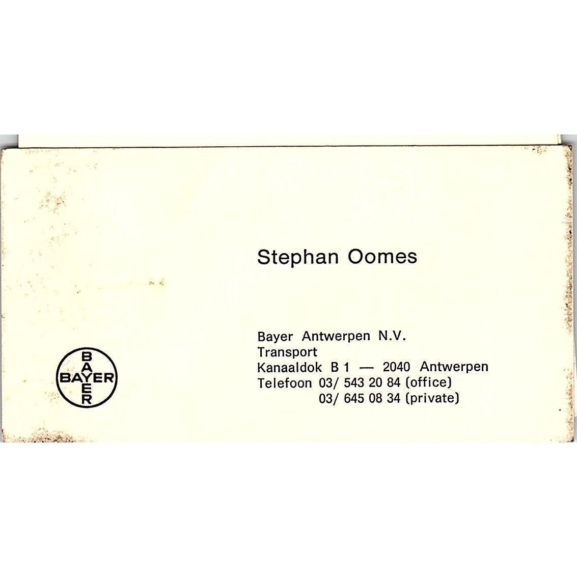 Stephan Oomes Bayer Antwerpen NV Vintage Business Card SC9-B6