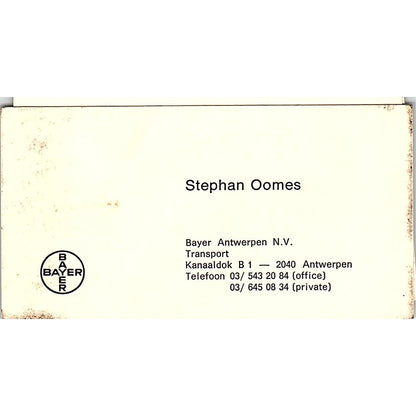 Stephan Oomes Bayer Antwerpen NV Vintage Business Card SC9-B6