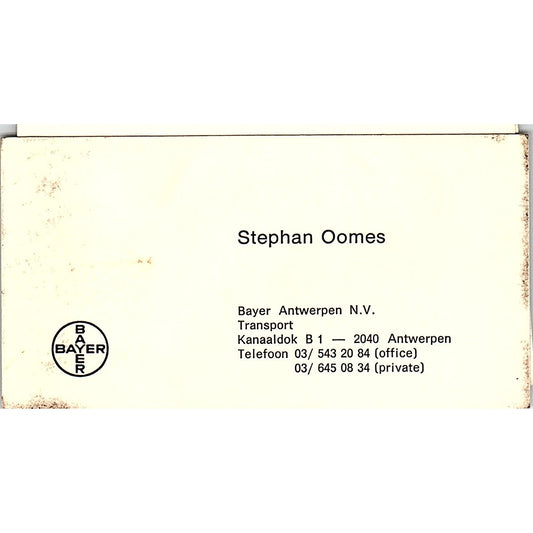 Stephan Oomes Bayer Antwerpen NV Vintage Business Card SC9-B6