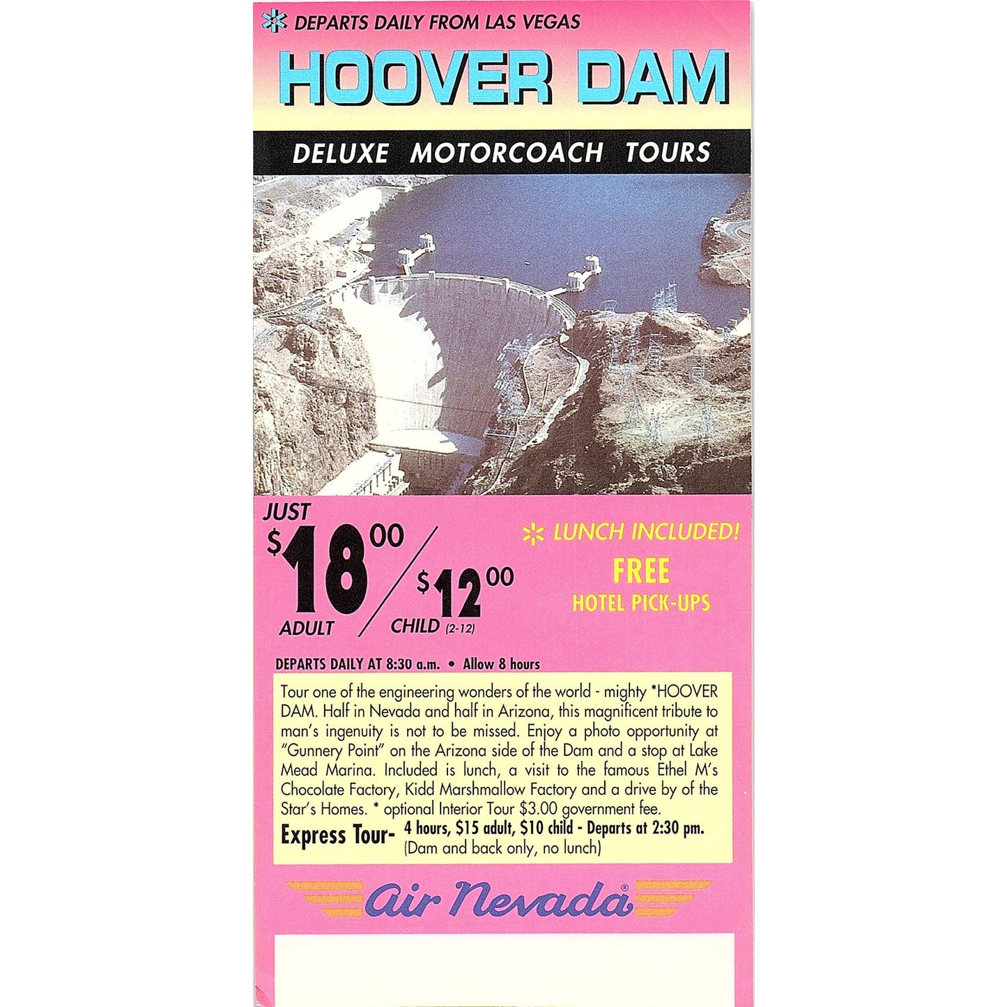 Air Nevada Hoover Dam Death Valley Tours Vintage Tourist Travel Leaflet TH2-TB1