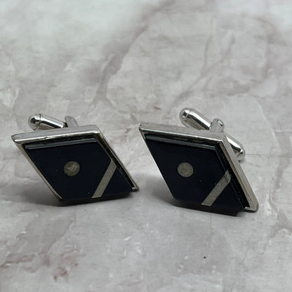 Vintage MCM Mod Black Enamel Chrome Diamond Shape Cufflinks Set SE5