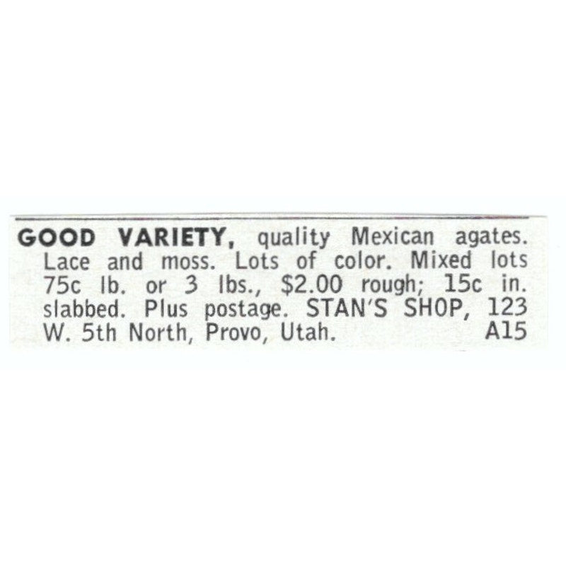 Mexican Agates Stan's Shop Provo Utah 1964 Magazine Ad AB6-LJS1