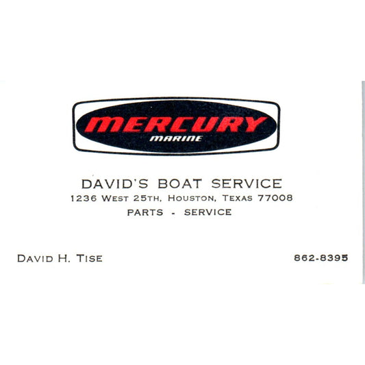 David's Boat Service David H. Tise Houston TX Vintage Business Card SD8-B8