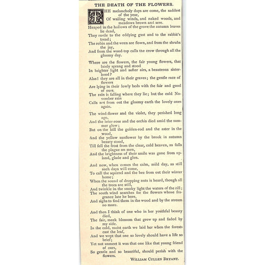 The Death of the Flowers - William Cullen Bryant 1884 Poem AG3-1