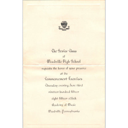 1915 Meadville High School Graduation Commencement Invitation PA AE9-X1