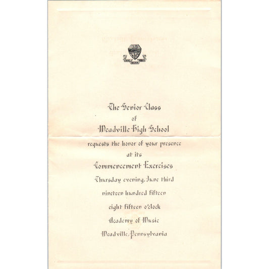 1915 Meadville High School Graduation Commencement Invitation PA AE9-X1