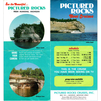 Vintage Pictured Rocks Boat Cruises Munising MI Fold Out Travel Brochure TF4-B4