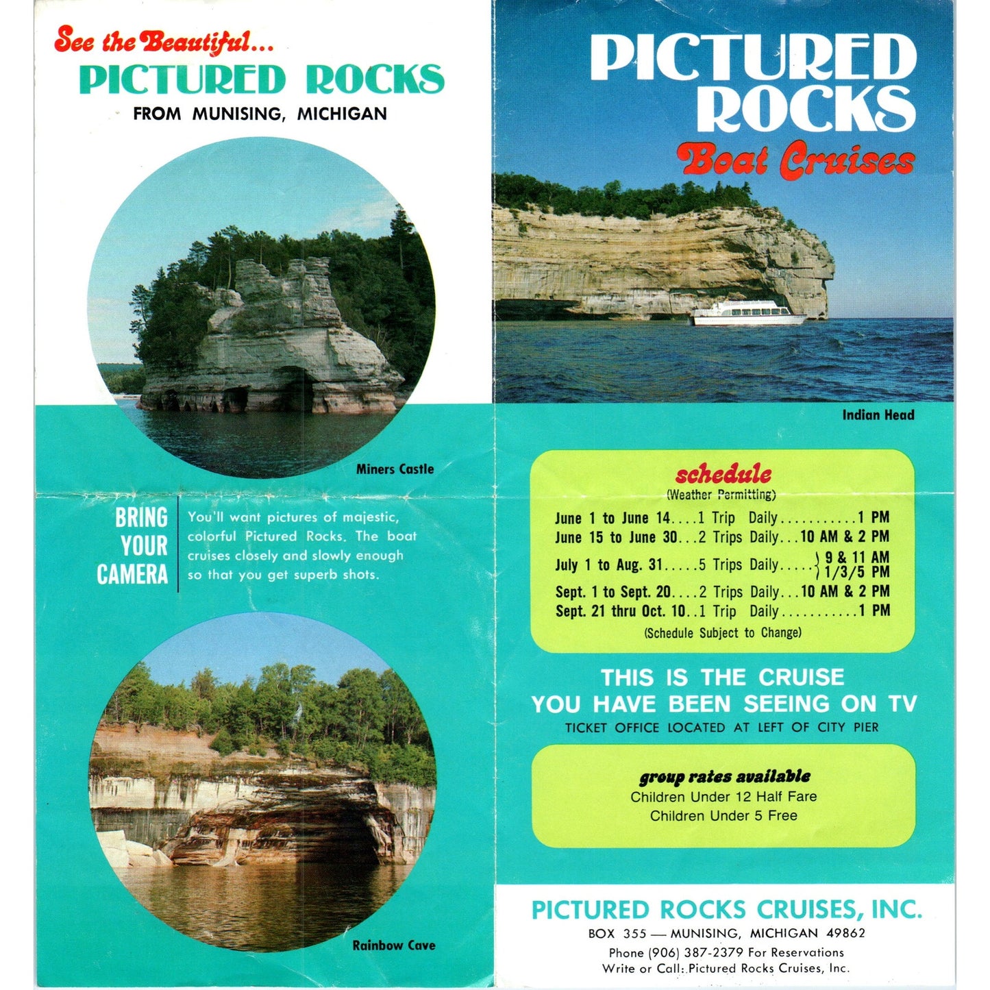 Vintage Pictured Rocks Boat Cruises Munising MI Fold Out Travel Brochure H5-5