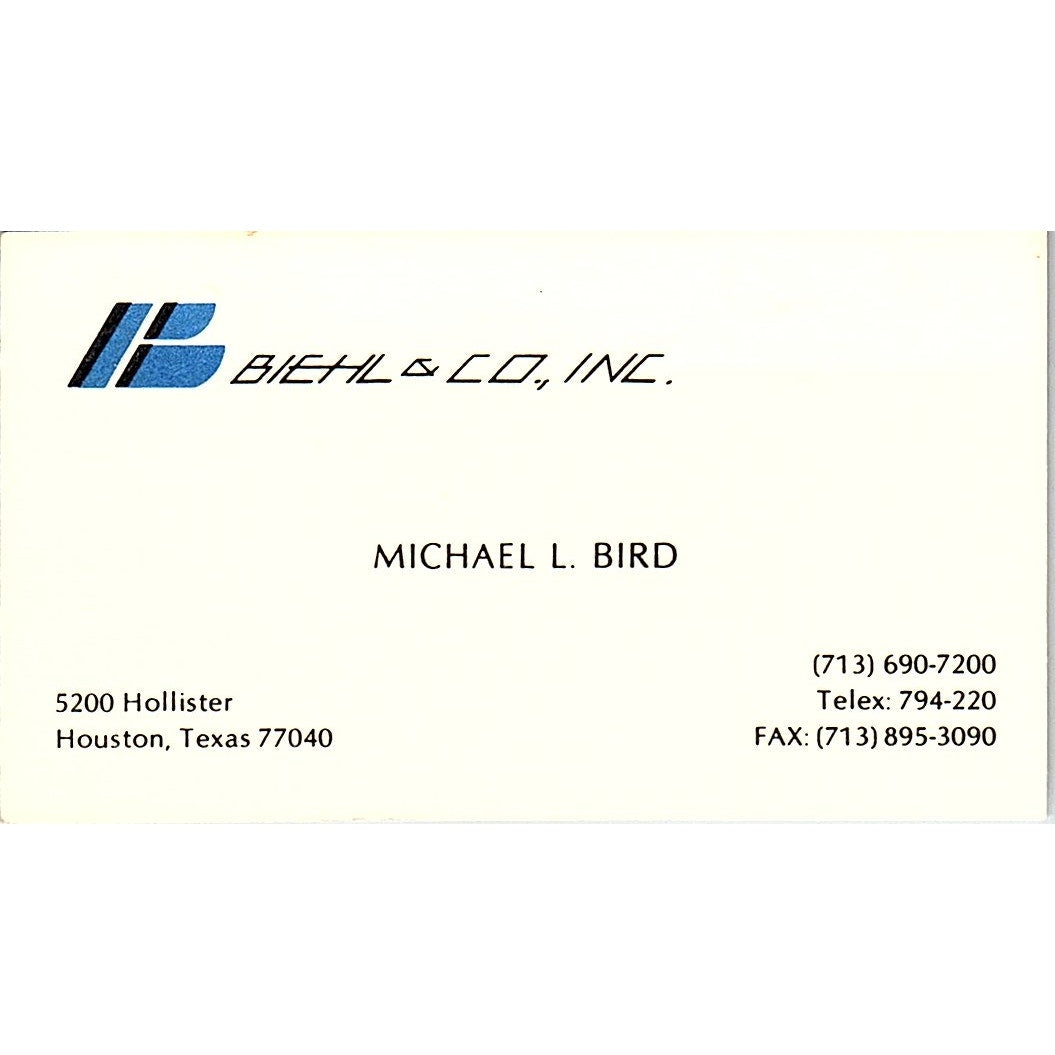 Michael L Bird Biehl & Co Inc Houston TX Vintage Business Card SC9-B1