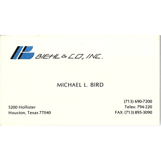 Michael L Bird Biehl & Co Inc Houston TX Vintage Business Card SC9-B1
