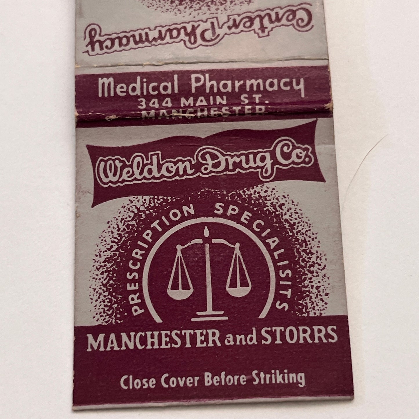 Weldon Drug Co Manchester CT Vintage Matchbook Cover TB8-MB-15
