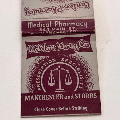 Weldon Drug Co Manchester CT Vintage Matchbook Cover MM3-1