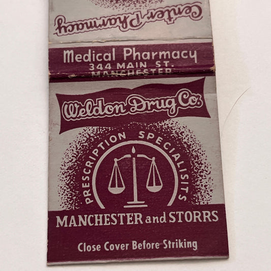 Weldon Drug Co Manchester CT Vintage Matchbook Cover MM3-1