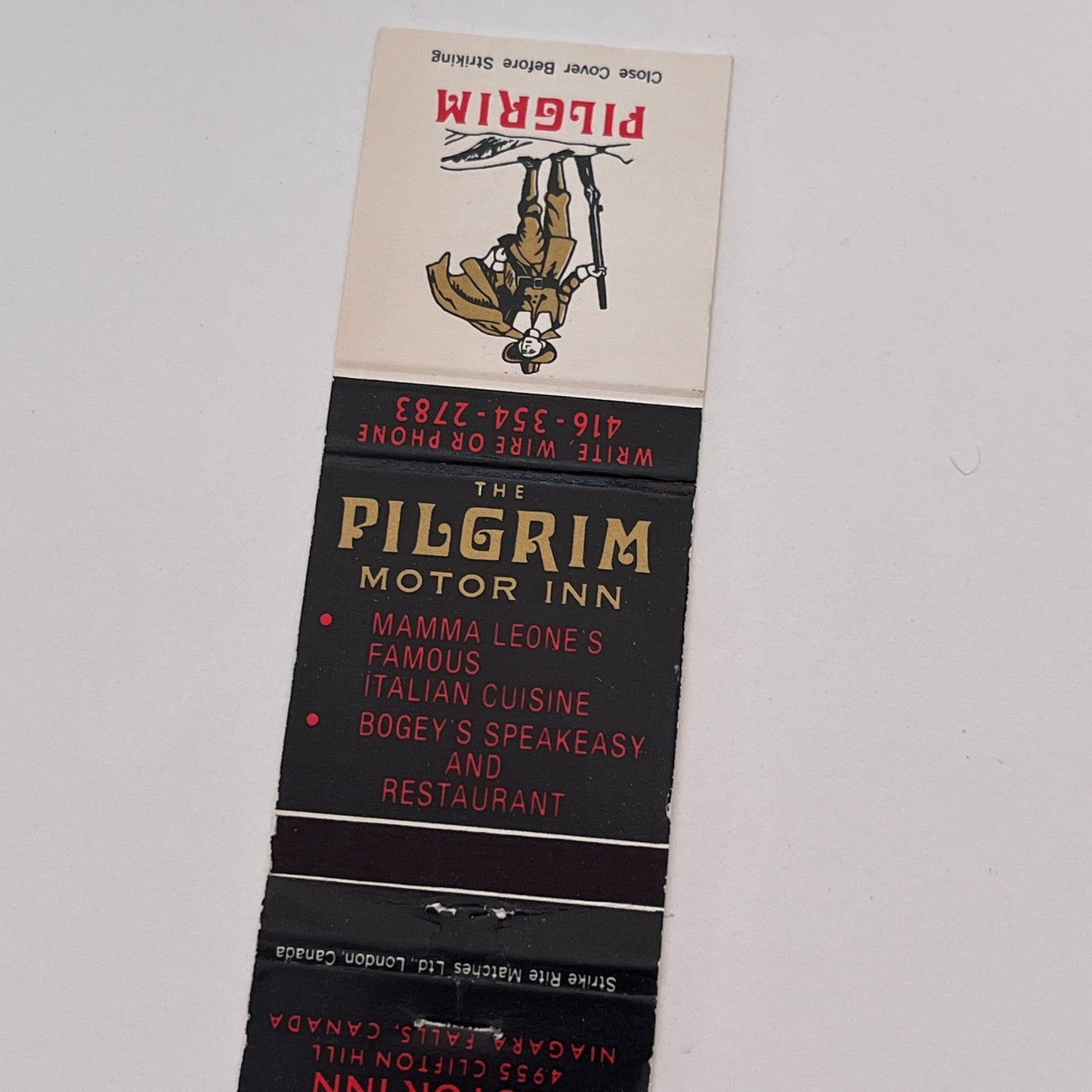 The Pilgrim Motor Inn Niagara Falls Canada Vintage Matchbook Cover TB6-MB2-3