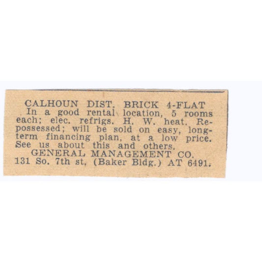 Calhoun District Apartment Baker Building 1935 Minneapolis Advertisement AE7-H3