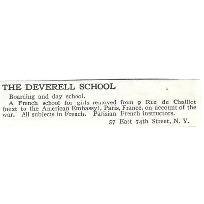 Deverell French Boarding School for Girls c1918 Original Advertisement AE5-SA8