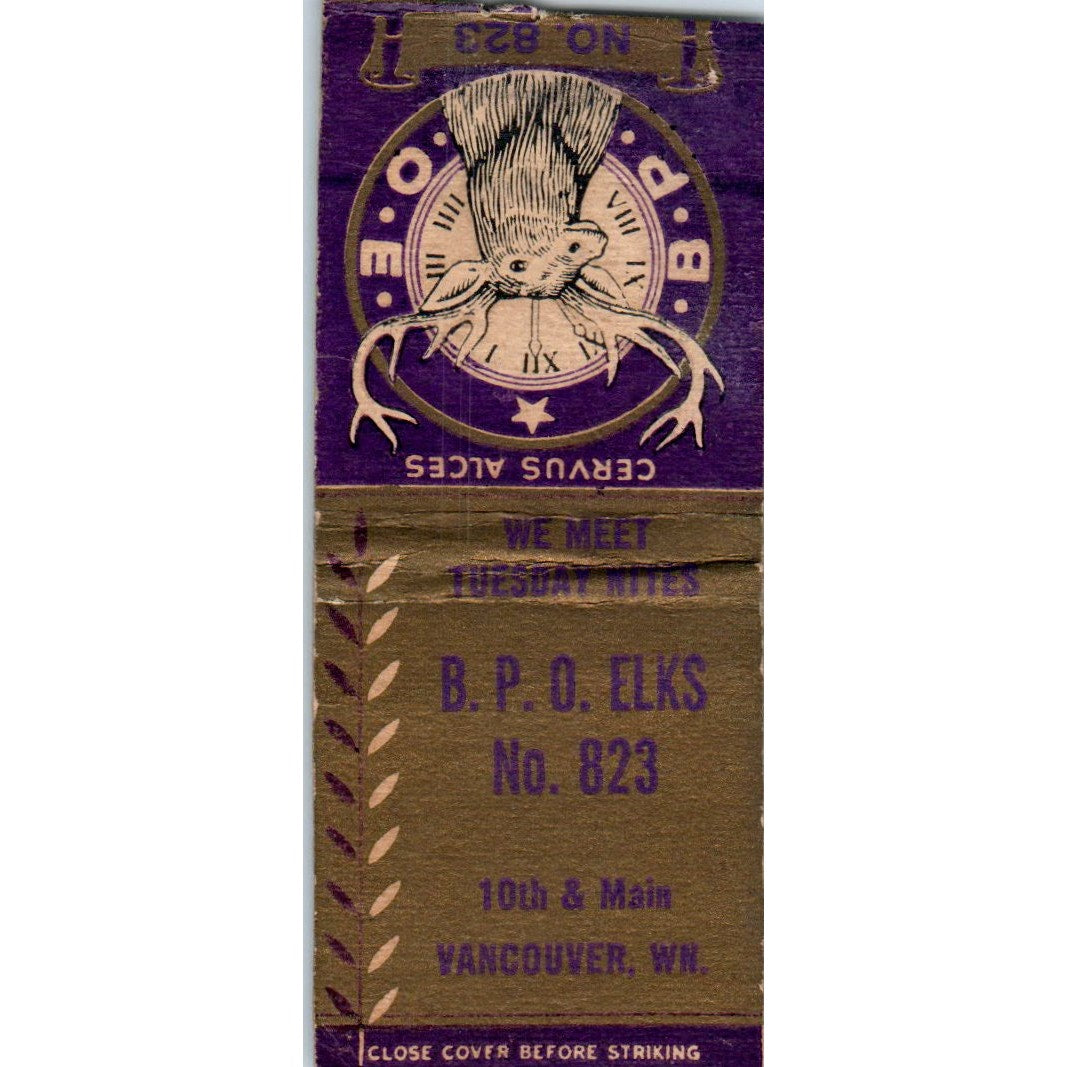B.P.O. Elks No. 823  Vancouver WN Vintage Matchbook Cover SD4-Y5