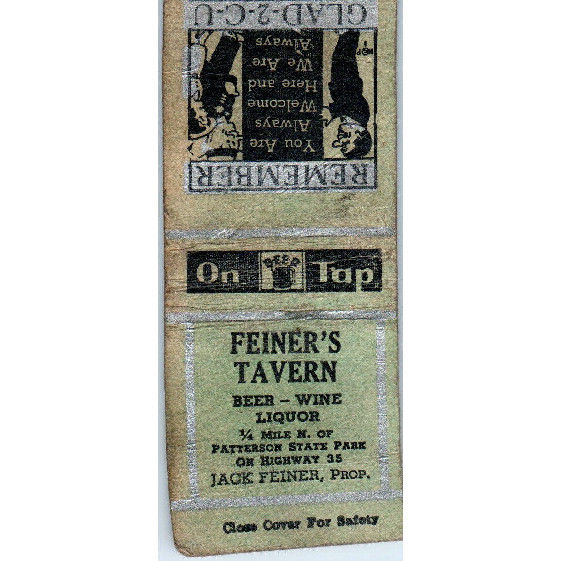 Jack Feiner's Tavern Pattison State Park Superior WI Vintage Matchbook SD2-Y8