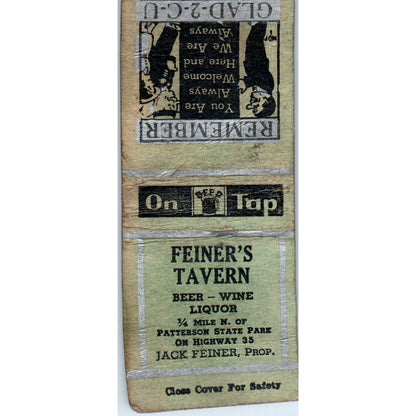 Jack Feiner's Tavern Pattison State Park Superior WI Vintage Matchbook SD2-Y8