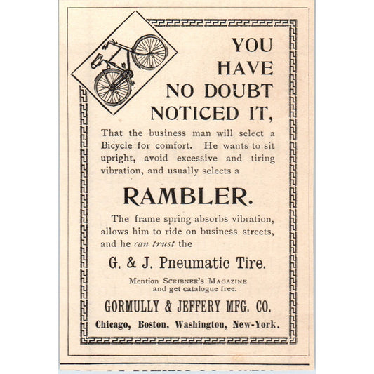 G & J Pneumatic Tire Rambler Bicycle Tires 1892 Magazine Ad AB6-3