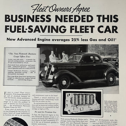 New Plymouth Business Coupe Fuel Saving Fleet Car Detroit 1935 Ad V1-5
