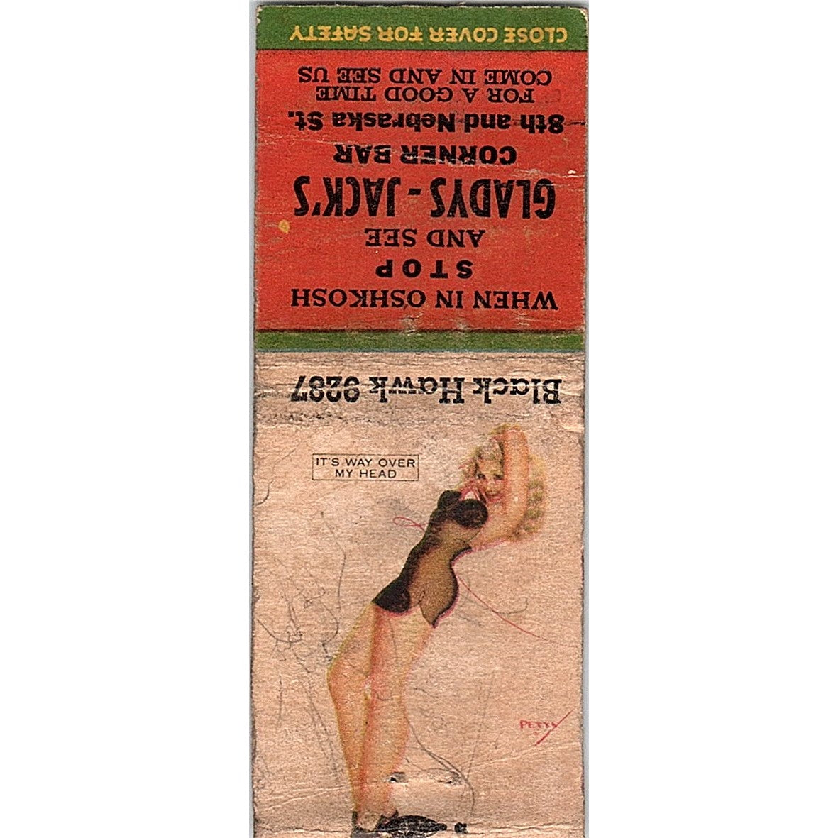 Gladys-Jack's Corner Bar 8th & Nebraska St Oshkosh Pinup Matchbook Cover SF3-Y8