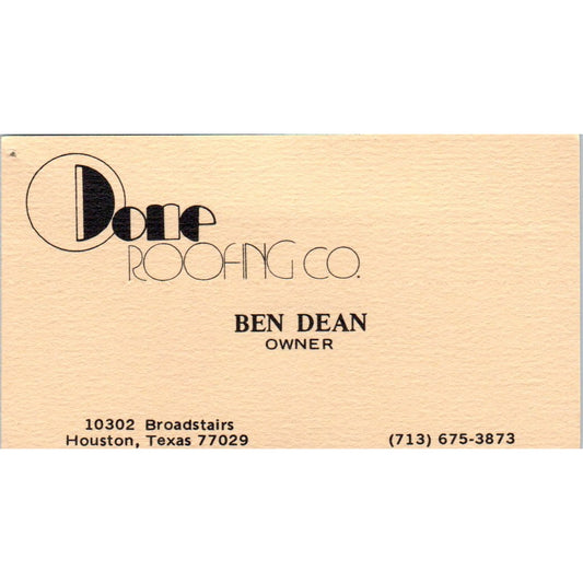 Done Roofing Co Ben Dean Houston TX Vintage Business Card SD8-B14