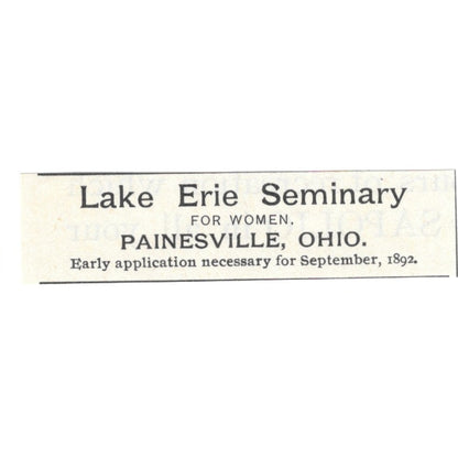 Lake Erie Seminary for Women Painesville OH 1892 Ad AG2-S24