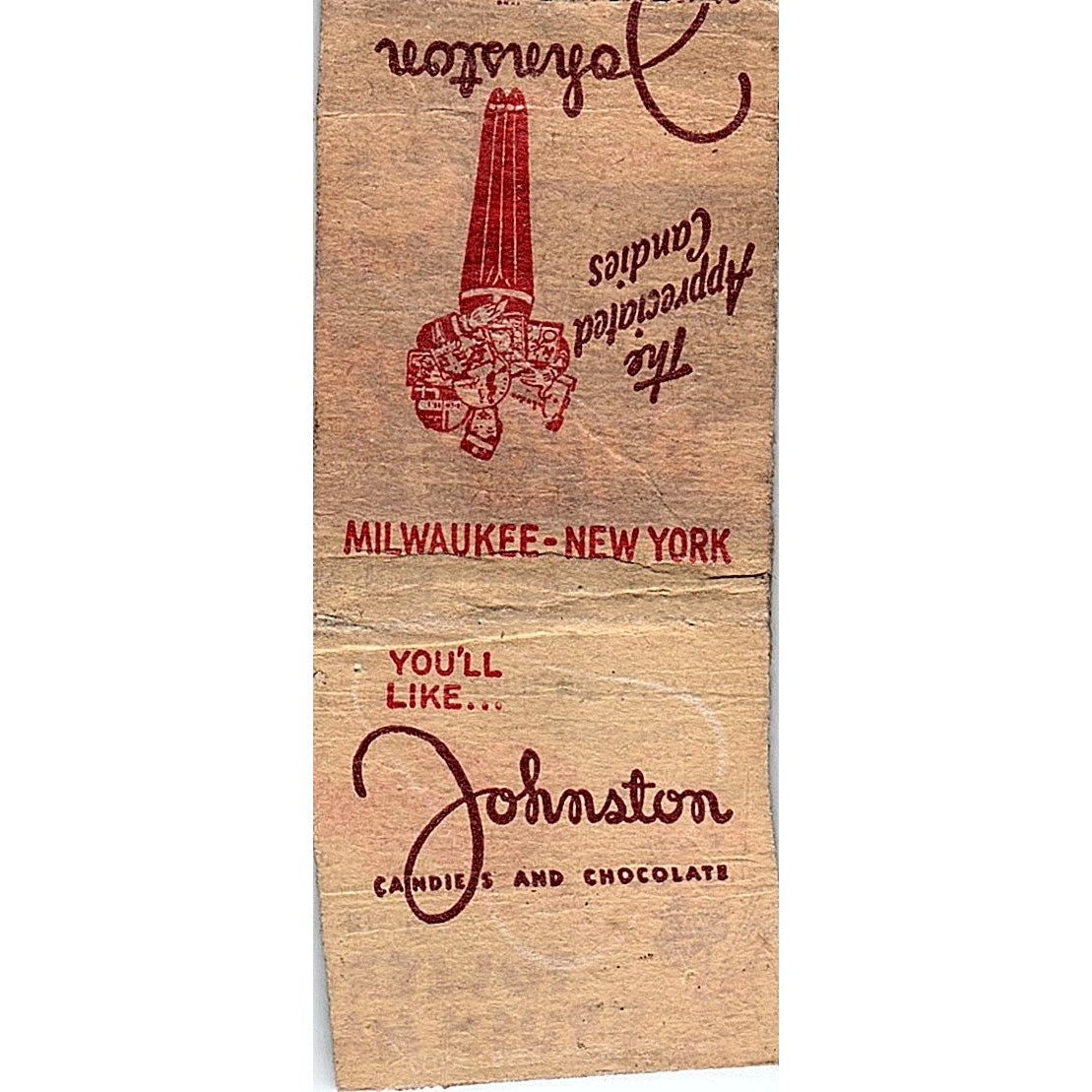Johnston - The Appreciated Candies - Milwaukee Vintage Matchbook Cover SF3-Y2