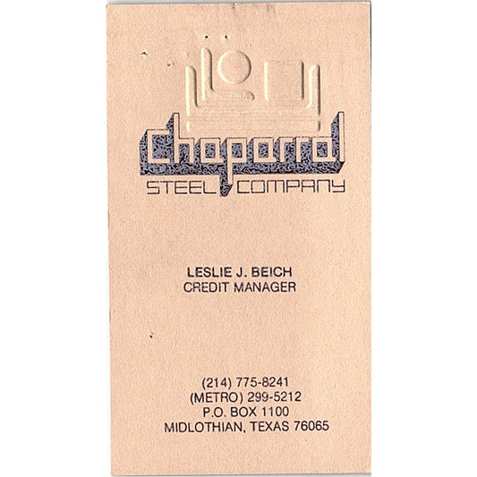 Chaparral Steel Co Leslie J Beich Midlothian TX Vintage Business Card SE5-B1