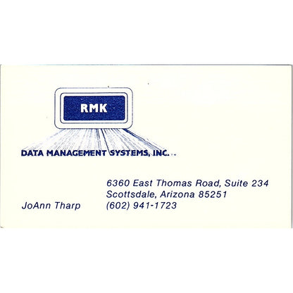 JoAnn Tharp Data Management Systems Scottsdale AZ Vintage Business Card SD9-B2