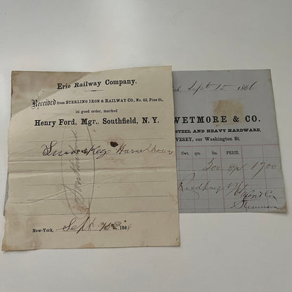 Wetmore & Co Iron, Steel New York 1866 Billhead & Erie Ry Waybill C15