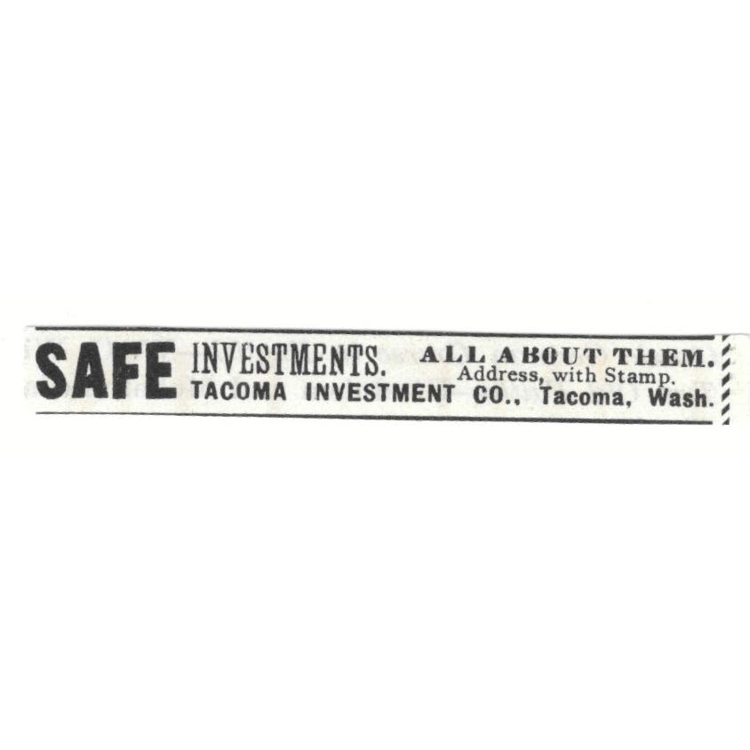 Tacoma Investment Co Safe Investments Tacoma WA c1890 Victorian Ad AE9-CH3