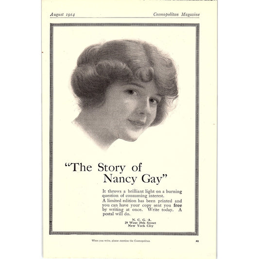 1914 The Story of Nancy Gay N.C.G.A. NY Antique Magazine Ad 6.5x9.5 V4
