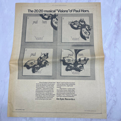 The 20/20 Musical "Visions" of Paul Horn 11x14.5" 1974 Ad V14-2