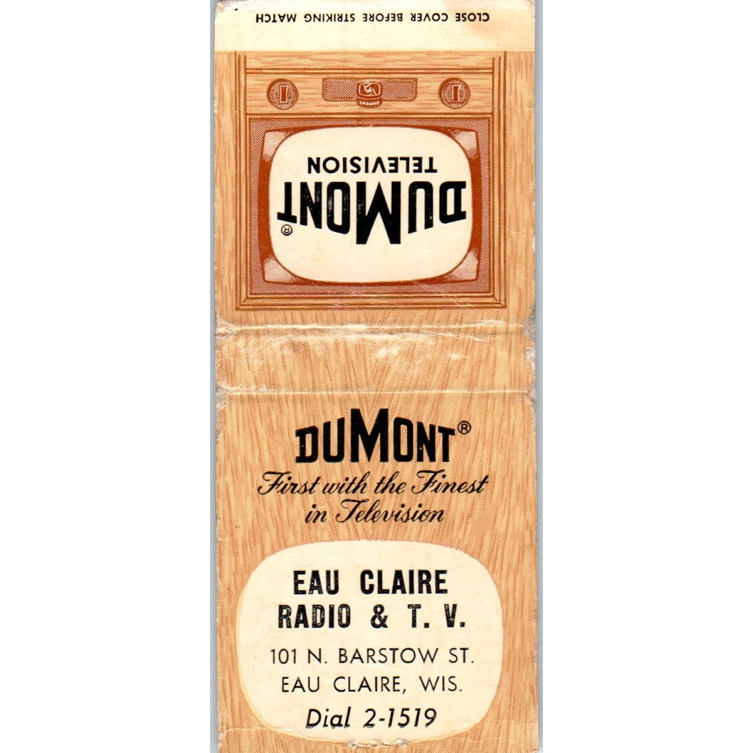 DuMont Eau Claire Radio & TV Wisconsin Vintage Matchbook Cover SD4-Y17